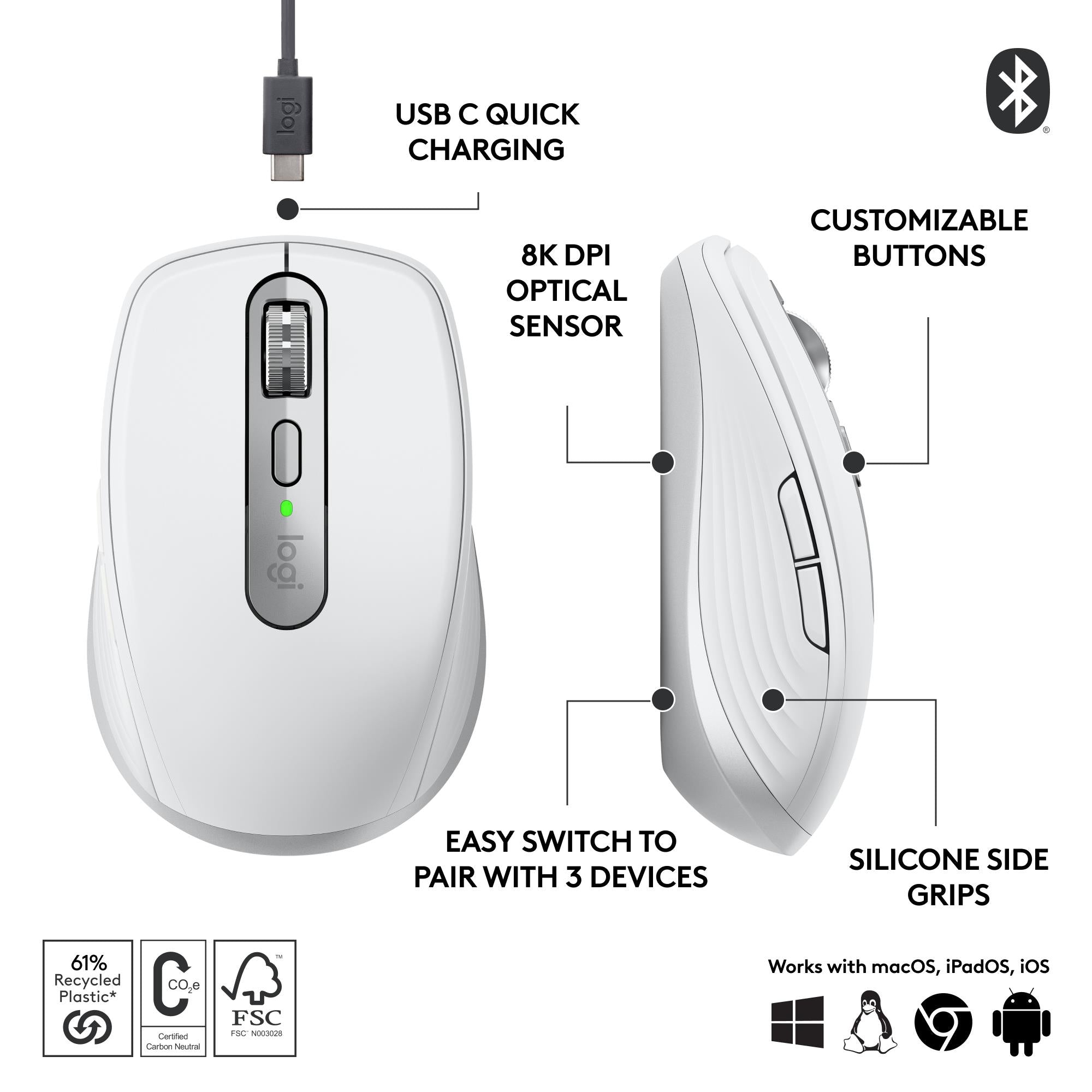 MOUSE USB OPTICAL WRL MX 3S/PALE GREY 910-006930 LOGITECH