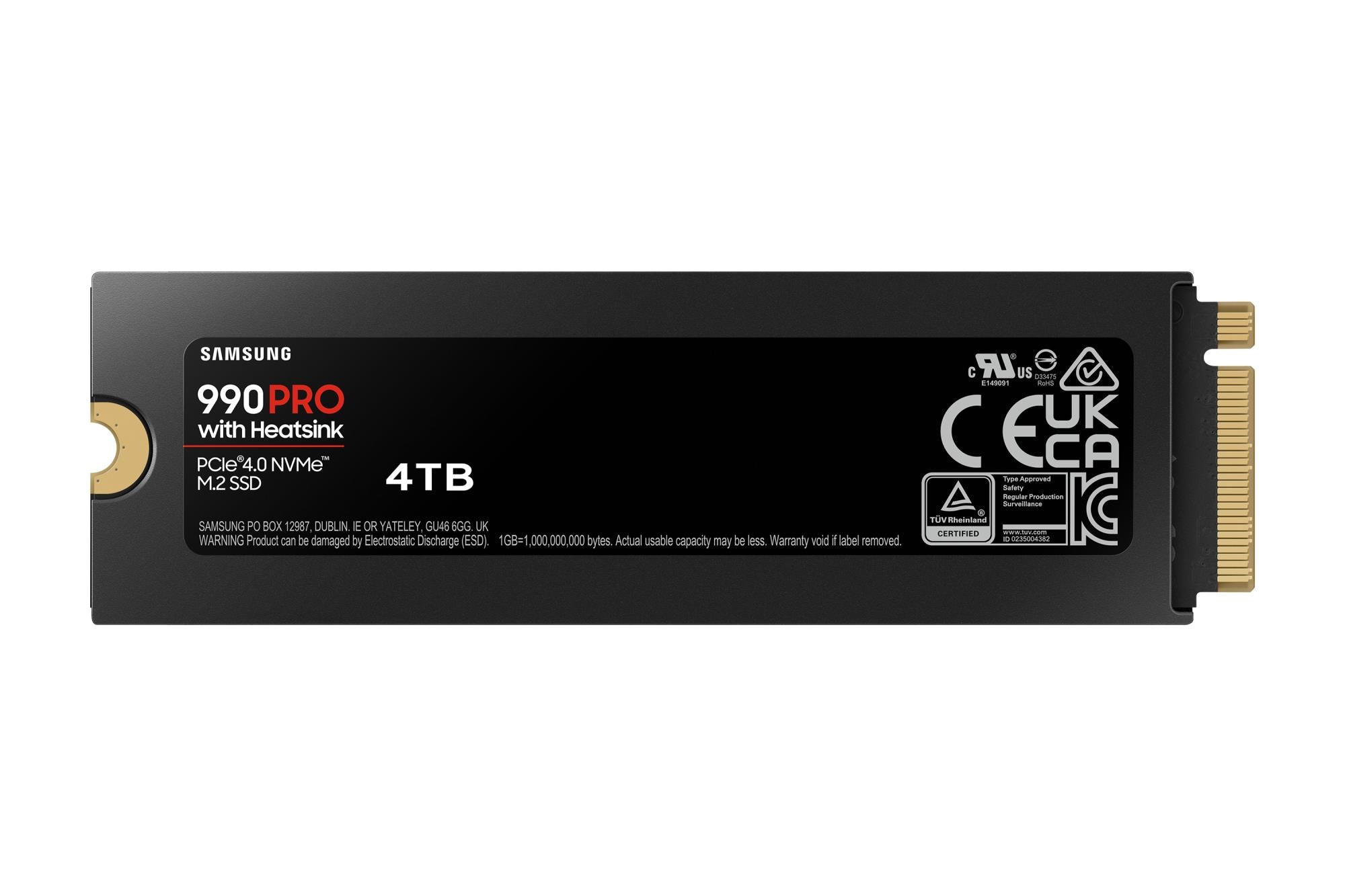 SSD SAMSUNG 990 PRO with Heatsink 4TB M.2 PCIe Gen4 NVMe TLC Write speed 6900 MBytes/sec Read speed 7450 MBytes/sec 2.3mm TBW 1200 TB MTBF 1500000 hours MZ-V9P4T0GW