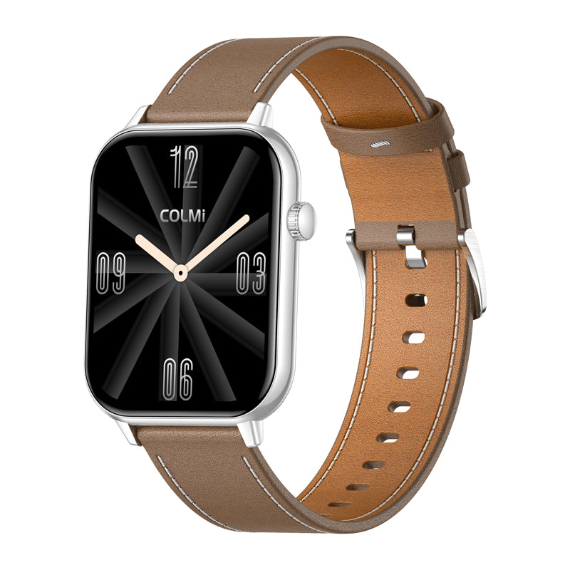 COLMI C28 Smartwatch – Silver + Brown Leather Strap - Image 4