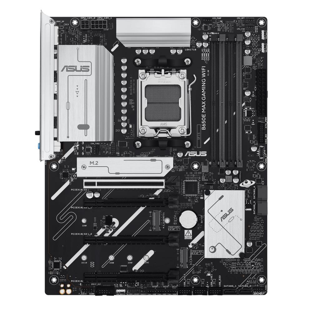 Mainboard ASUS AMD B650 SAM5 ATX Memory DDR5 Memory slots 4 2xPCI-Express 3.0 16x 1xPCI-Express 4.0 16x 1xPCI-Express 5.0 16x 3xM.2 1xHDMI 1xDisplayPort 2xUSB 2.0 5xUSB 3.2 1xUSB-C 1xRJ45 3xAudio port B650EMAXGAMINGWIFI