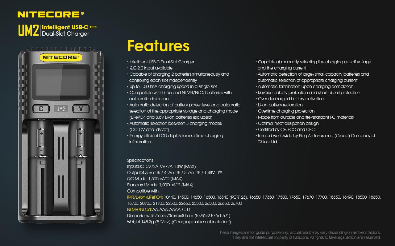 BATTERY CHARGER 2-SLOT/UM2 NITECORE