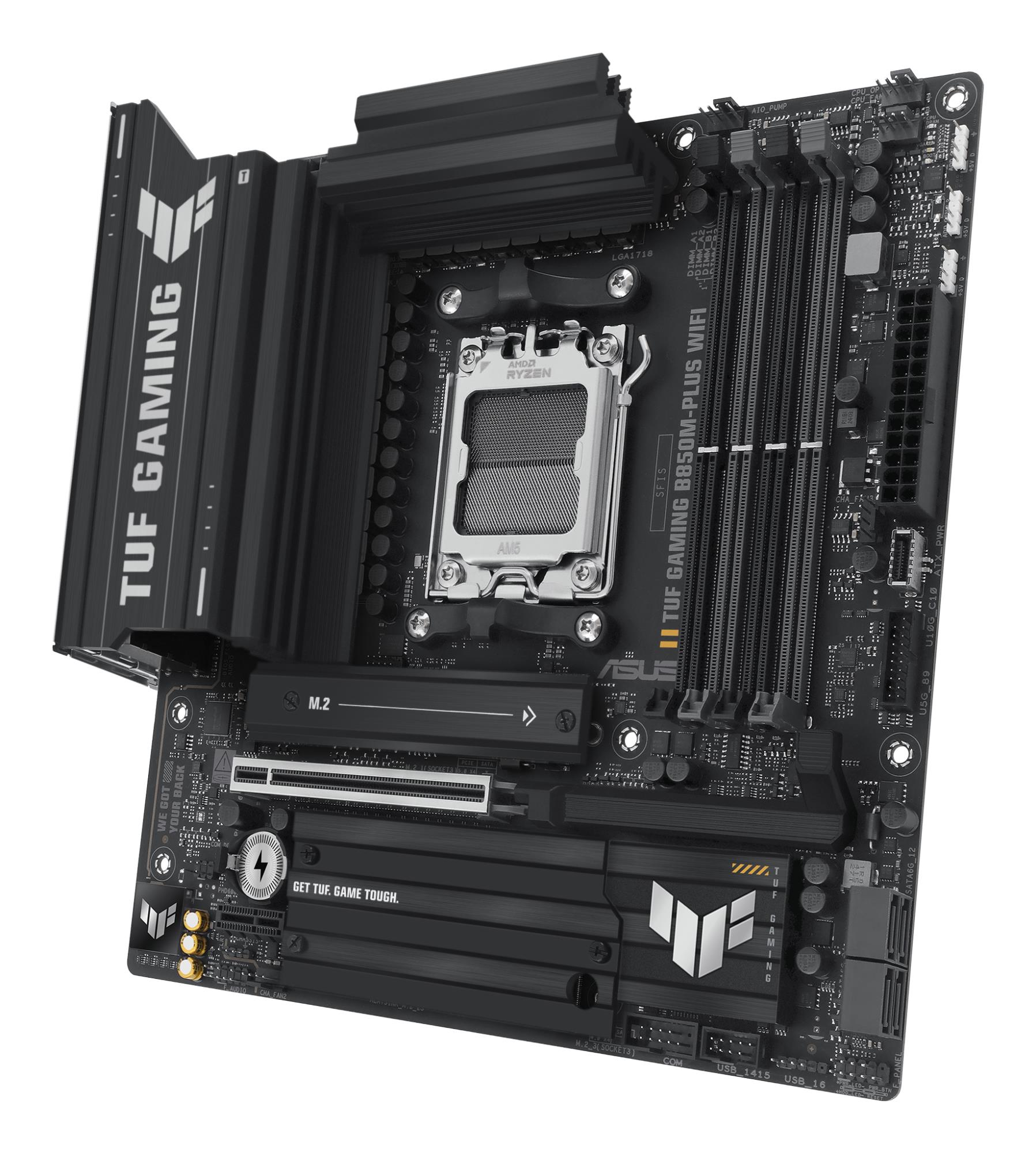 Mainboard ASUS AMD B850 SAM5 Micro-ATX Memory DDR5 Memory slots 4 1xPCI-Express 4.0 1x 1xPCI-Express 4.0 16x 1xPCI-Express 5.0 16x 3xM.2 1xHDMI 1xDisplayPort 11xUSB 2.0 2xUSB-C 1xRJ45 5xAudio port GAMINGB850M-PLUSWIFI