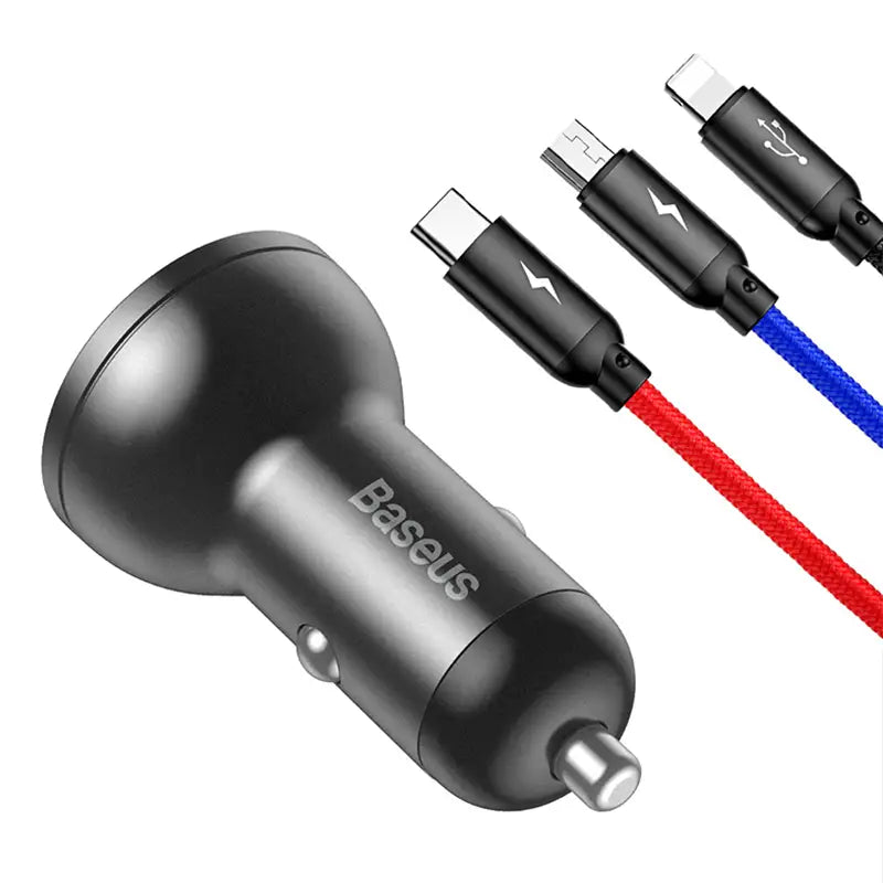 Baseus Car Charger with display 24W + Cable USB 3in1 Baseus Three Primary Colors 1,2m - Image 2