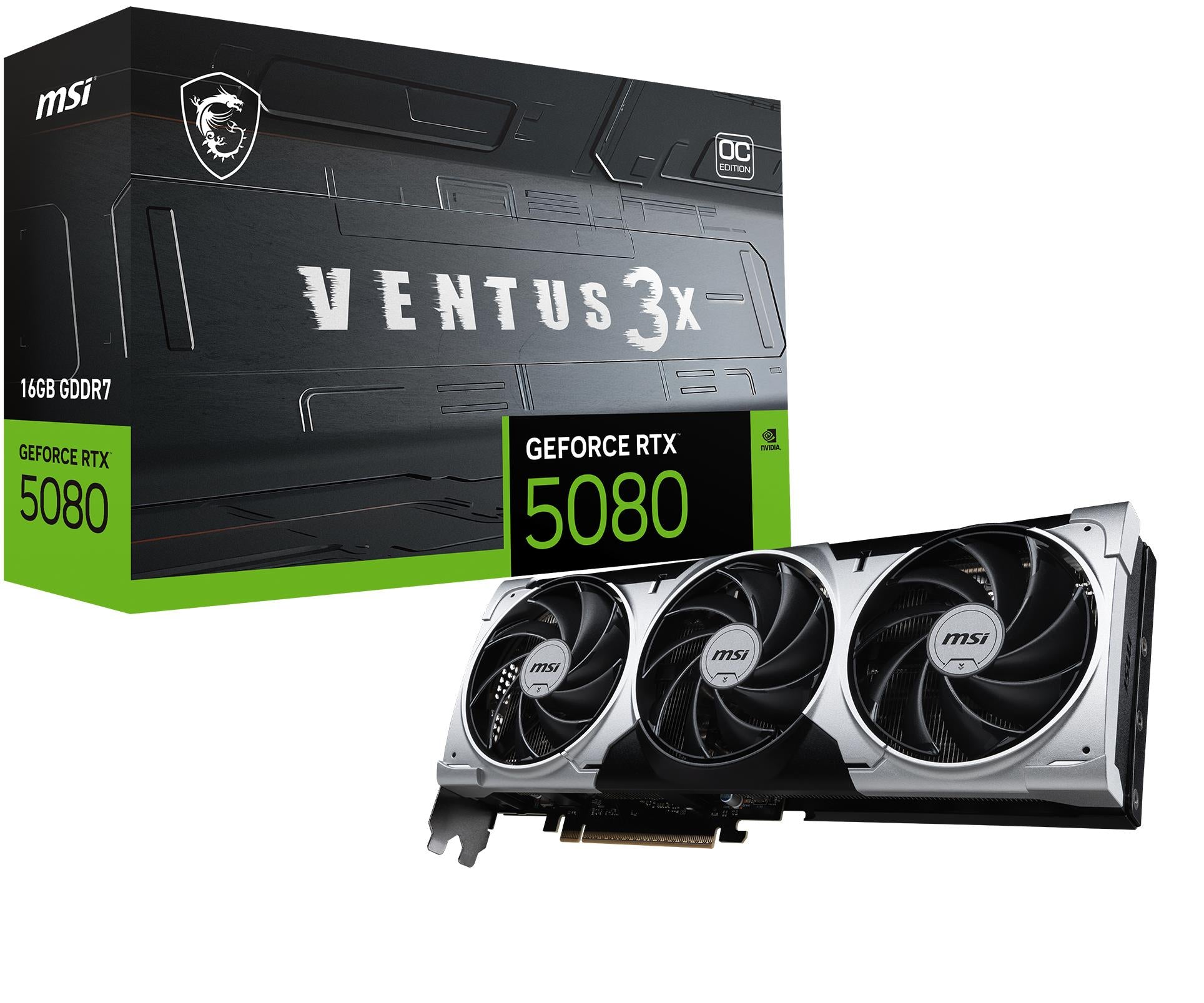 Graphics Card MSI NVIDIA GeForce RTX 5080 16 GB GDDR7 256 bit PCIE 5.0 16x Dual Slot Fansink 1xHDMI 3xDisplayPort RTX508016GVEN3XOCPLUS