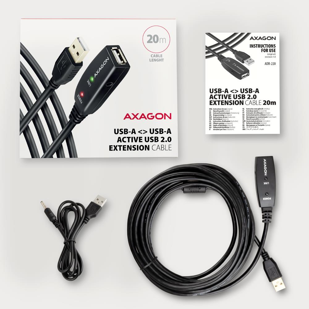 CABLE USB2.0 A-M/A-F ACTIVE/20M ADR-220 AXAGON