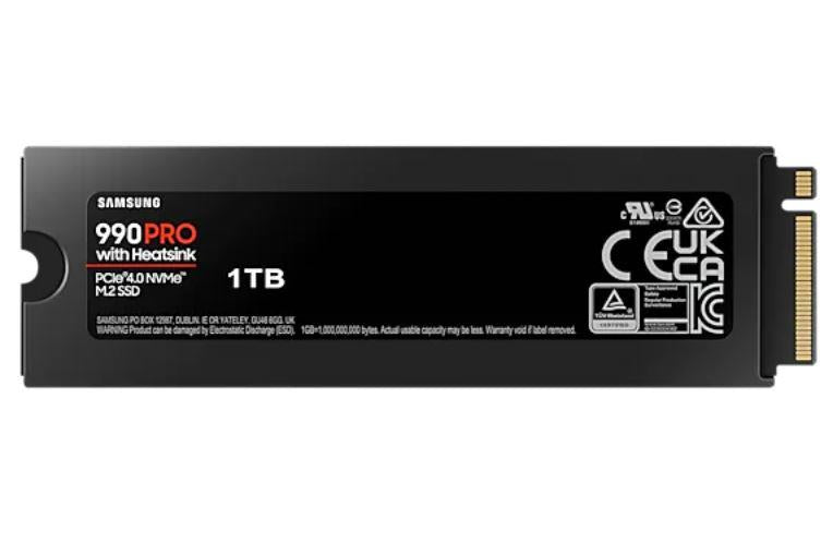 SSD SAMSUNG 990 PRO with Heatsink 1TB M.2 PCIE NVMe MLC Write speed 6900 MBytes/sec Read speed 7450 MBytes/sec 2.3mm TBW 600 TB MTBF 1500000 hours MZ-V9P1T0CW