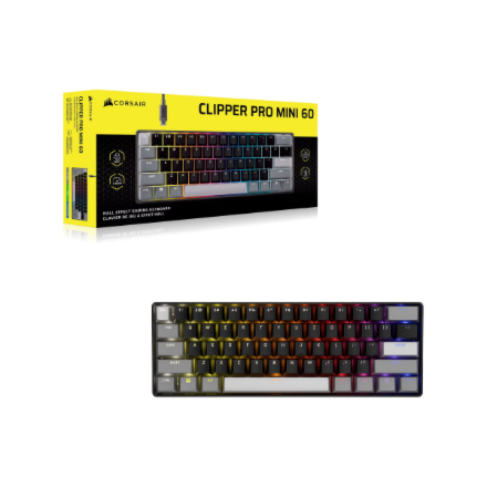 CORSAIR CLIPPER PRO MINI 60 Hall Effect Gaming Keyboard, Backlit RGB LED, CORSAIR MGX Core, Black PBT DS Keycaps | Corsa