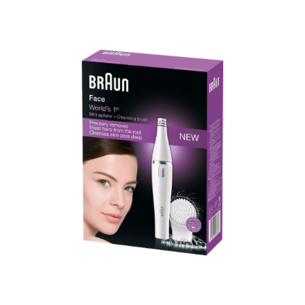 Braun Face Facial Epilator and Brush | SE810 | Number of power levels 1 | Wet & Dry | White/Silver