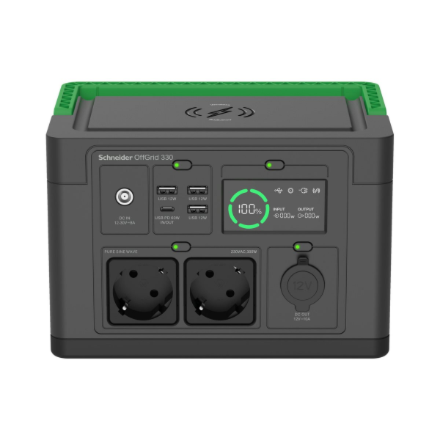 Schneider Electric Schneider OffGrid Portable Power Station 330, 230V, 332Wh Lithium-ion, LCD, 2 CEE 7/3 Schuko outlets,