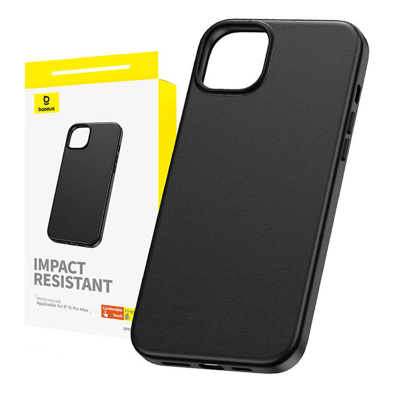 Phone Case for iPhone 15 ProMax Baseus Fauxther Series (Black) - Image 1