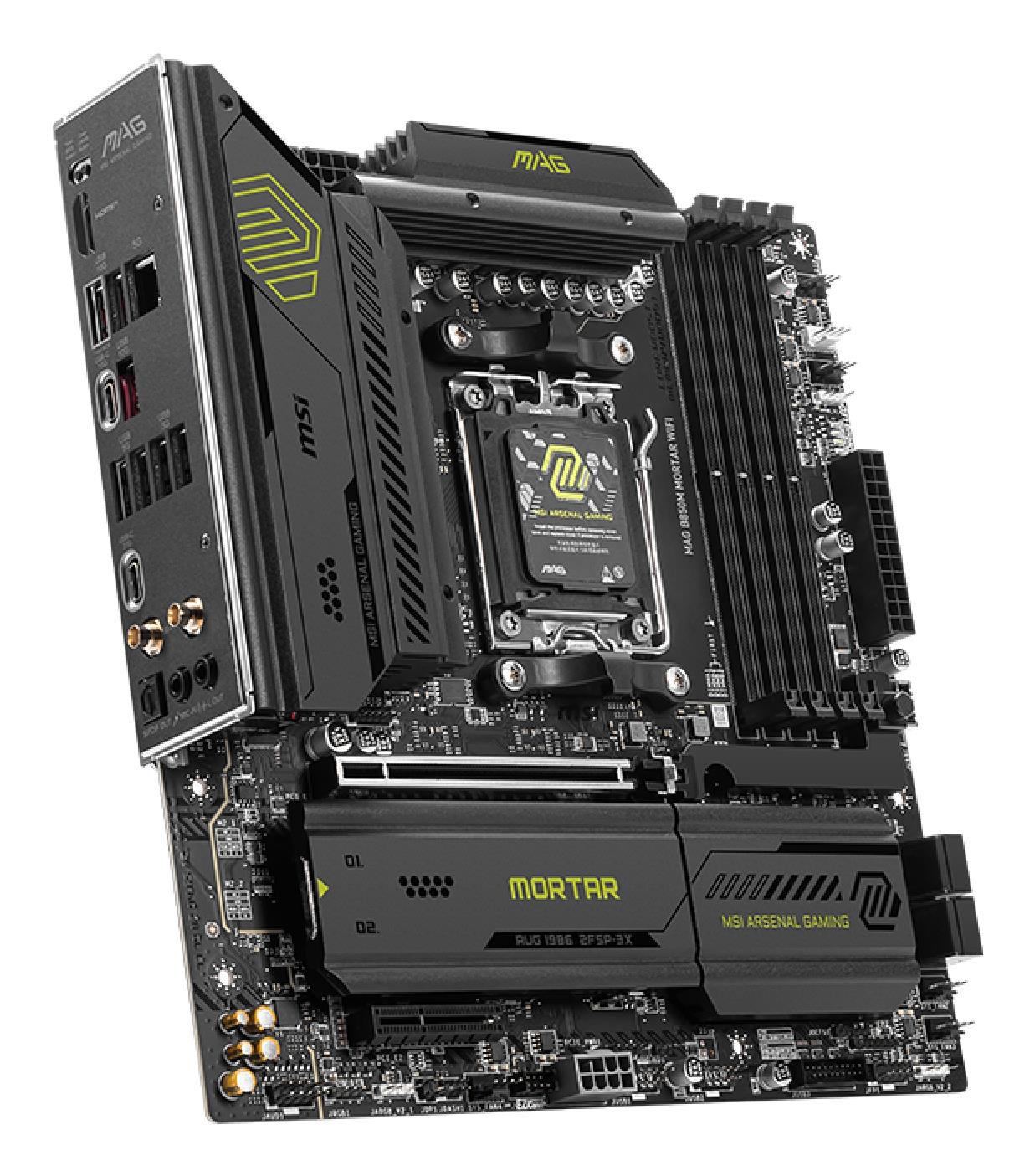 Mainboard MSI AMD B850 SAM5 Micro-ATX Memory DDR5 Memory slots 4 1xPCI-Express 4.0 4x 1xPCI-Express 4.0 8x 1xPCI-Express 4.0 16x 1xPCI-Express 5.0 16x 3xM.2 1xHDMI 3xUSB 2.0 4xUSB 3.2 2xUSB-C 1xOptical S/PDIF 1xRJ45 2xAudio port MAGB850MMORTARWIFI