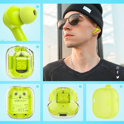 Acefast T6 TWS Bluetooth In-Ear Wireless Headphones - Green