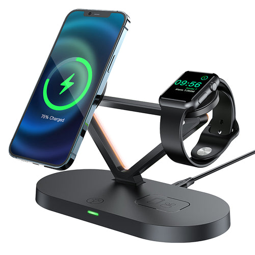 Acefast 15W Qi Wireless Charger for iPhone (with MagSafe), Apple Watch and Apple AirPods Stand Holder Magnetic Holder Black (