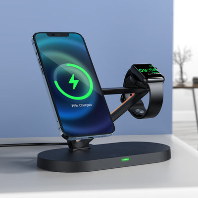 Acefast 15W Qi Wireless Charger for iPhone (with MagSafe), Apple Watch and Apple AirPods Stand Holder Magnetic Holder Black (