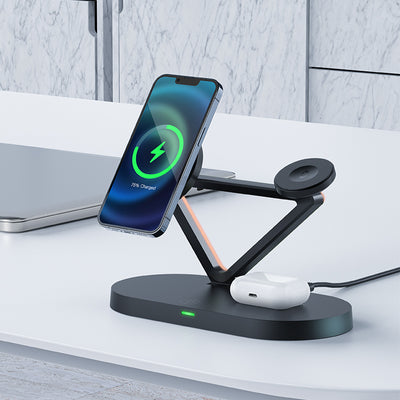 Acefast 15W Qi Wireless Charger for iPhone (with MagSafe), Apple Watch and Apple AirPods Stand Holder Magnetic Holder Black (