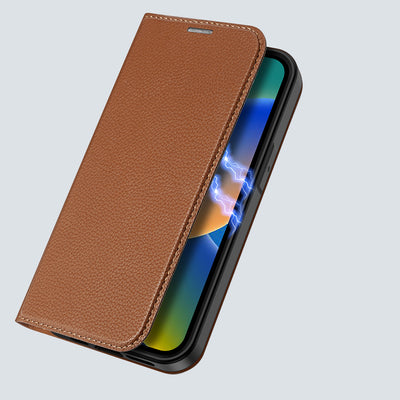 Dux Ducis Skin X2 case for iPhone 14 Pro case with magnetic flap brown