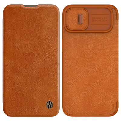 Nillkin Qin Leather Pro Case iPhone 14 Plus Camera Cover Holster Cover Flip Case Brown