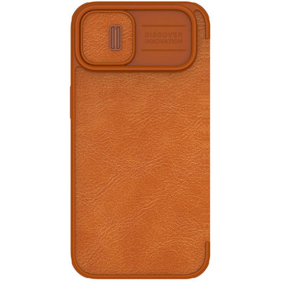 Nillkin Qin Leather Pro Case iPhone 14 Plus Camera Cover Holster Cover Flip Case Brown