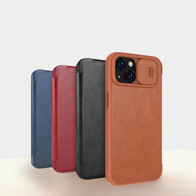 Nillkin Qin Leather Pro Case iPhone 14 Plus Camera Cover Holster Cover Flip Case Blue