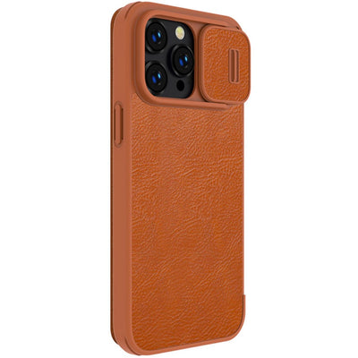 Nillkin Qin Leather Pro Case iPhone 14 Pro Max Camera Cover Holster Cover Flip Case Brown