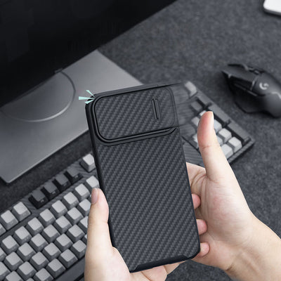 Nillkin Synthetic Fiber S Case iPhone 14 Plus case with camera cover, black