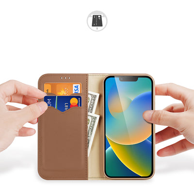 Dux Ducis Hivo Leather Flip Cover Genuine Leather Wallet for Cards and Documents iPhone 14 Plus Brown