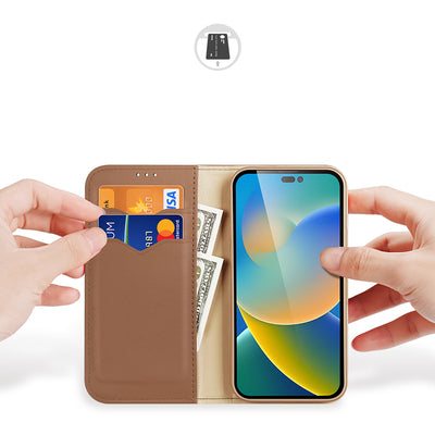 Dux Ducis Hivo Leather Flip Cover Genuine Leather Wallet for Cards and Documents iPhone 14 Pro Max Brown