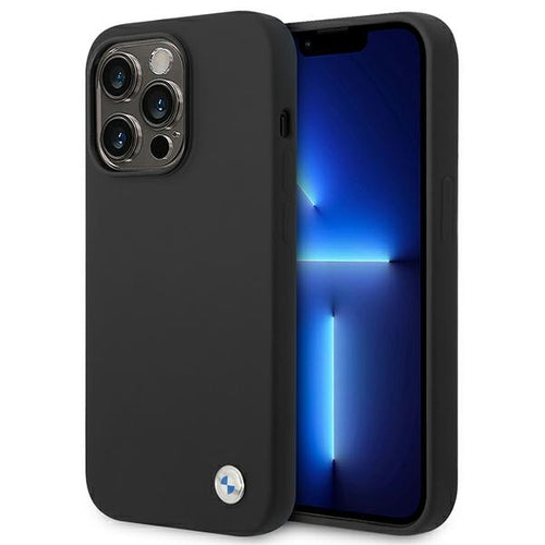 BMW Silicone Metal Logo Case for iPhone 14 Pro Max - Black