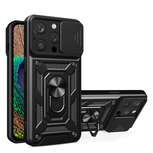 Hybrid Armor Camshield case for iPhone 14 Pro Max armored case with camera cover black — Hurtel