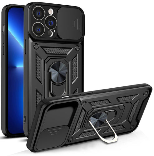 Hybrid Armor Camshield case for iPhone 13 Pro armored case with camera cover black — Hurtel