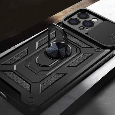 Hybrid Armor Camshield case for iPhone 13 Pro armored case with camera cover black — Hurtel