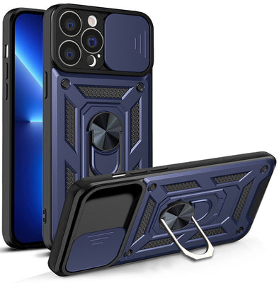 Hybrid Armor Camshield case for iPhone 13 Pro armored case with camera cover blue — Hurtel