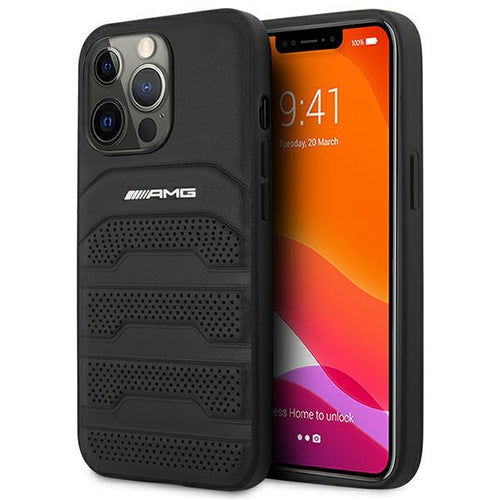 AMG AMHCP14LGSEBK iPhone 14 Pro 6.1 "black / black hardcase Leather Debossed Lines — Mercedes