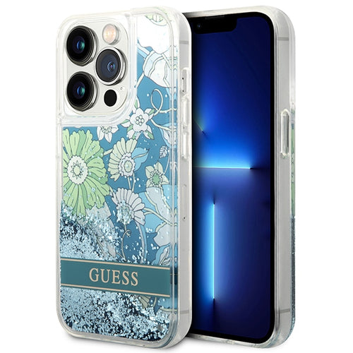 Guess GUHCP14LLFLSN iPhone 14 Pro 6.1" green/green hardcase Flower Liquid Glitter