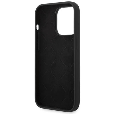Guess Silicone Vintage Gold Logo iPhone 14 Pro Case - Black