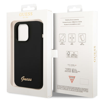Guess GUHCP14XSLSMK iPhone 14 Pro Max 6.7" black/black hard case Silicone Vintage Gold Logo
