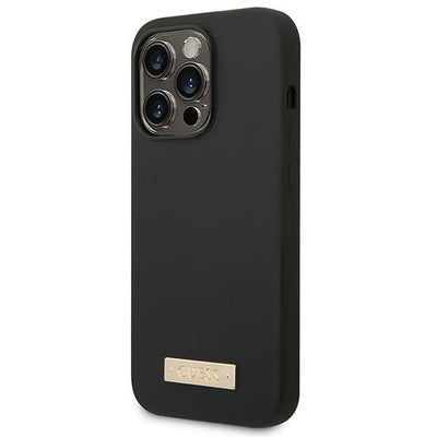 Guess GUHMP14LSBPLK iPhone 14 Pro 6.1" black/black hard case Silicone Logo Plate MagSafe