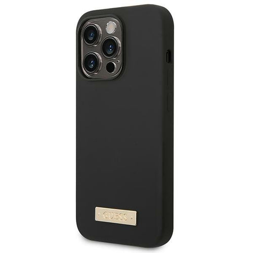 Guess GUHMP14LSBPLK iPhone 14 Pro 6.1" black/black hard case Silicone Logo Plate MagSafe