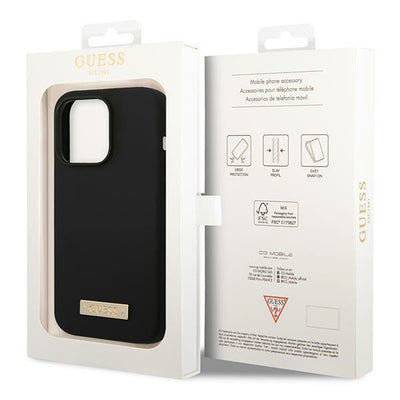 Guess GUHMP14LSBPLK iPhone 14 Pro 6.1" black/black hard case Silicone Logo Plate MagSafe
