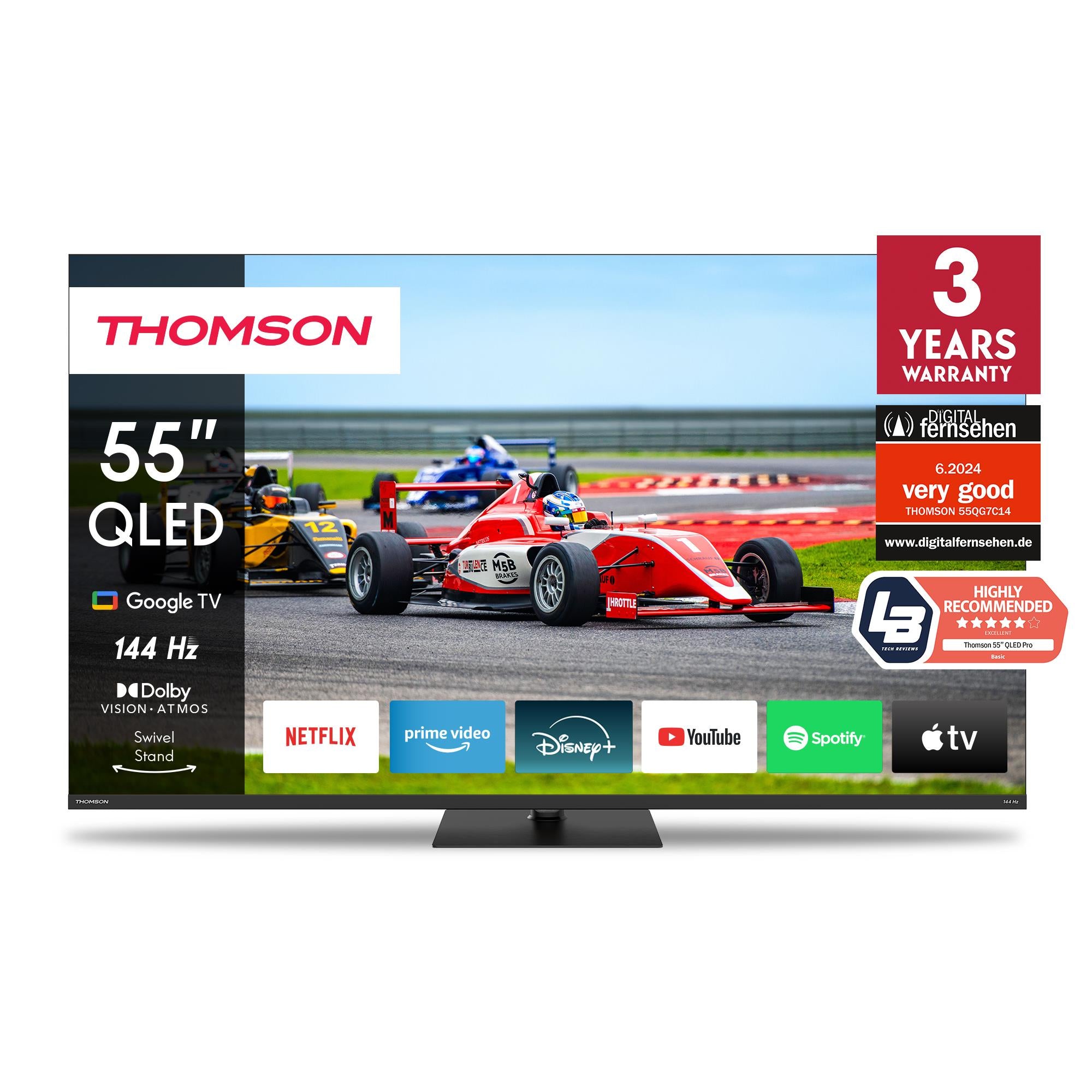 TV Set THOMSON 55" 4K/Smart QLED 3840x2160 Wireless LAN Bluetooth Google TV Black 55QG7C14