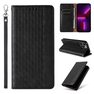 Magnet Strap Case for Samsung Galaxy S23 Flip Wallet Mini Lanyard Stand Black — Hurtel