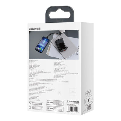 Powerbank 10000mAh 20W Baseus Qpow Pro Overseas Edition + USB C 3A Cable - Black