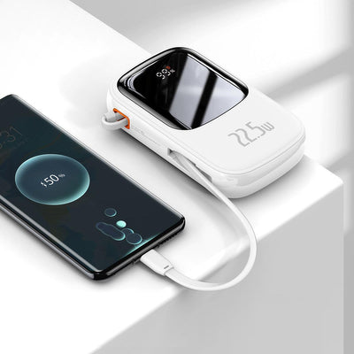 Baseus Qpow Digital Display powerbank with fast charging 20000mAh 22.5W QC/PD/SCP/FCP with built-in USB-C cable white
