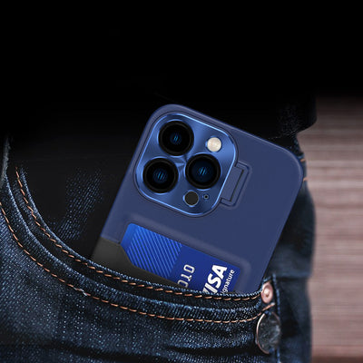 Leather Stand Case for iPhone 14 cover card wallet with stand blue — Hurtel