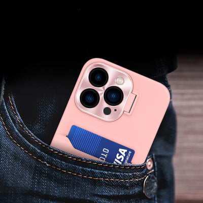 Leather Stand Case for iPhone 14 Plus Card Wallet Cover with Stand Pink — Hurtel