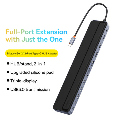 Baseus EliteJoy Gen2 Universal 12-in-1 USB HUB with 25cm USB-C Cable, Notebook Stand, USB-A / USB-C / DP / HDMI / SD / TF / R