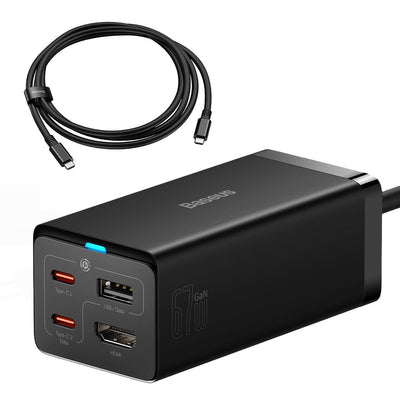 Baseus fast charger GaN5 Pro HUB HDMI 2 x USB-C / USB-A / HDMI 4K 30Hz 1.5m black + USB-C cable - USB-C 100W 40Gb/s (USB4) 1m