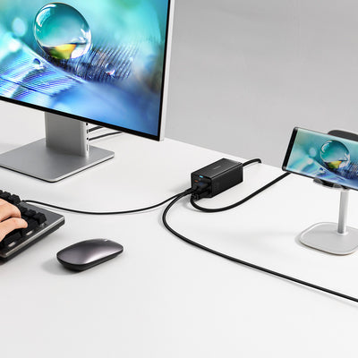 Baseus fast charger GaN5 Pro HUB HDMI 2 x USB-C / USB-A / HDMI 4K 30Hz 1.5m black + USB-C cable - USB-C 100W 40Gb/s (USB4) 1m