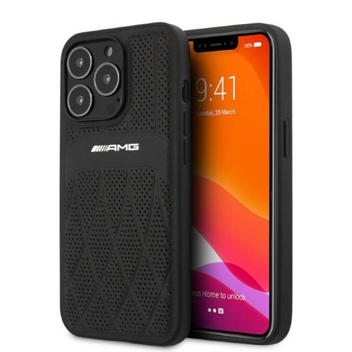 AMG AMHCP13LOSDBK iPhone 13 Pro / 13 6.1" black/black hardcase Leather Curved Lines — Mercedes