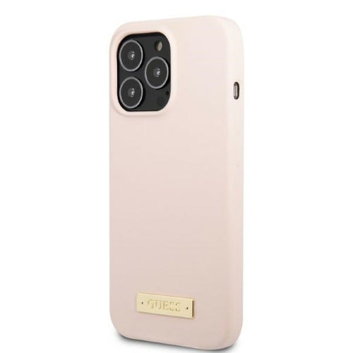 Guess GUHMP13LSPLP iPhone 13 Pro / 13 6.1" pink/pink hard case Silicone Logo Plate MagSafe